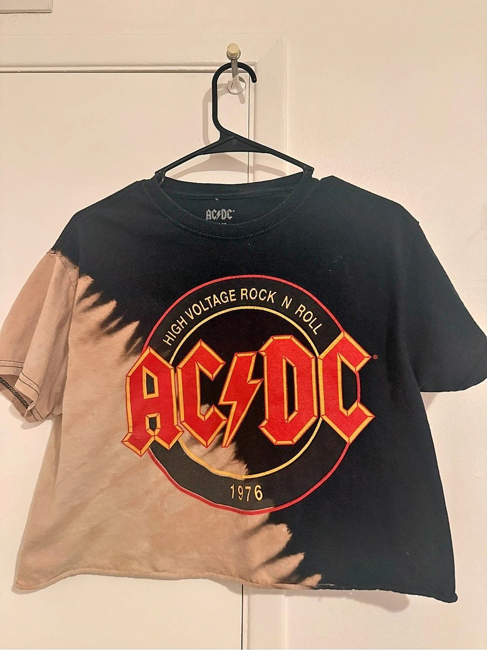AC/DC High Voltage Rock N Roll Crop Top Graphic Tee in Black & Brown vintage for